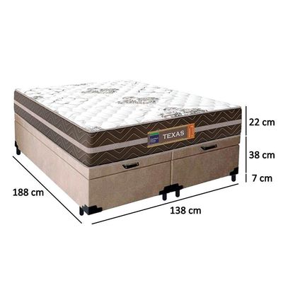 Cama Box Baú Casal Bipartido Suede + Colchão Molas Ensacadas Texas Prime Colchões 138x188x67cm Bege