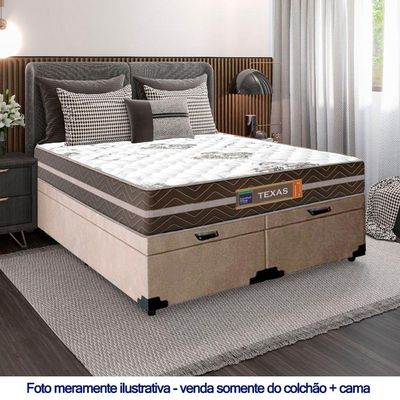 Cama Box Baú Casal Bipartido Suede + Colchão Molas Ensacadas Texas Prime Colchões 138x188x67cm Bege