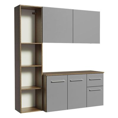 Armário De Cozinha Compacta 120cm Rustic/cinza Easy Madesa Rustic/cinza Rustic/cinza