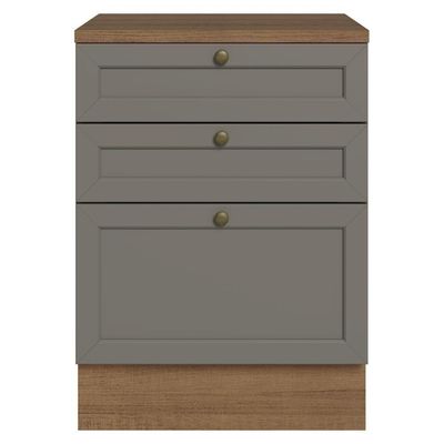 Balcão De Cozinha 60 Cm 3 Gavetas Rustic/cinza Vik Madesa Rustic/cinza