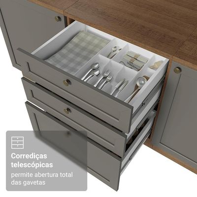 Balcão De Cozinha 60 Cm 3 Gavetas Rustic/cinza Vik Madesa Rustic/cinza
