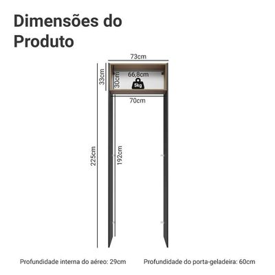 Porta-geladeira 73 Cm 1 Porta Basculante Preto/rustic/preto Agata Madesa Preto/rustic/preto