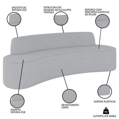 Sofá 4 Lugares Para Sala De Estar Living 260cm Koane D06 Linho Cinza Claro - Mpozenato