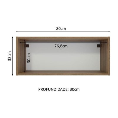 Armário Aéreo 80 Cm Nicho Aberto Para Cozinhas Lux, Glamy, Agata, Stella Rustic Madesa Rustic Rustic