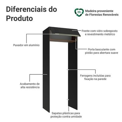 Porta-geladeira 83 Cm 1 Porta Basculante Preto/rustic/preto Lux Madesa Preto/rustic/preto