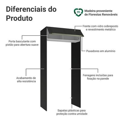 Porta-geladeira 103 Cm 1 Porta Basculante Preto/branco/preto Lux Madesa Preto/branco/preto