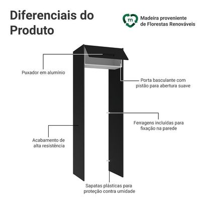 Porta-geladeira 73 Cm 1 Porta Basculante Preto/branco/preto Agata Madesa Preto/branco/preto