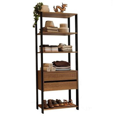 Guarda-roupa Closet Modulado Valencia 2 Gavetas 4 Prateleiras 70cm Rustic/preto Madesa Xa Rustic/preto