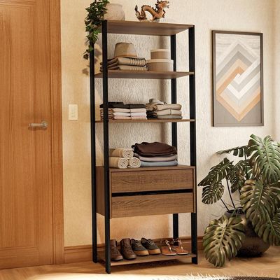 Guarda-roupa Closet Modulado Valencia 2 Gavetas 4 Prateleiras 70cm Rustic/preto Madesa Xa Rustic/preto