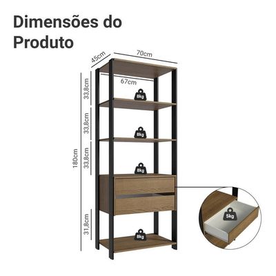 Guarda-roupa Closet Modulado Valencia 2 Gavetas 4 Prateleiras 70cm Rustic/preto Madesa Xa Rustic/preto