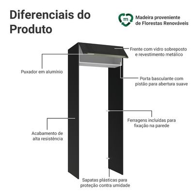 Porta-geladeira 83 Cm 1 Porta Basculante Preto/branco/preto Lux Madesa Preto/branco/preto