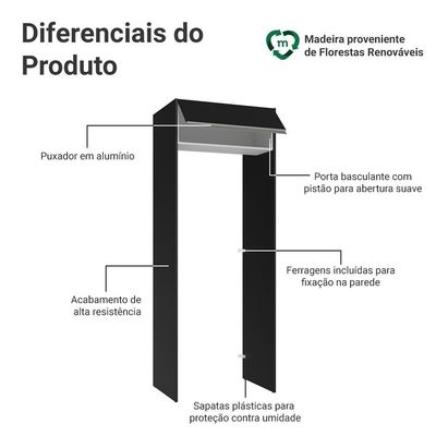 Porta-geladeira 83 Cm 1 Porta Basculante Preto/branco/preto Glamy Madesa Preto/branco/preto