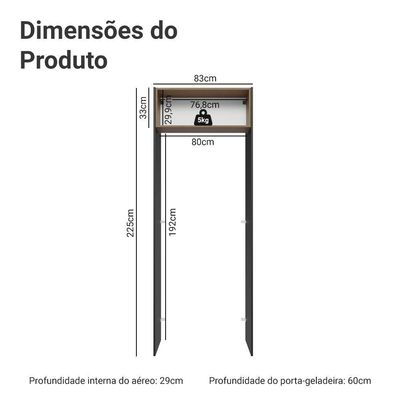 Porta-geladeira 83 Cm 1 Porta Basculante Preto/rustic/preto Glamy Madesa Preto/rustic/preto