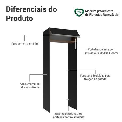 Porta-geladeira 83 Cm 1 Porta Basculante Preto/rustic/preto Glamy Madesa Preto/rustic/preto