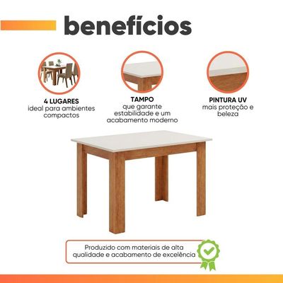 Mesa Para Sala De Jantar 1,10m Place Viero Madeirado/off White
