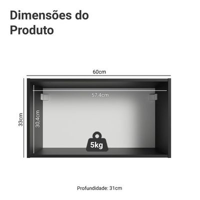 Armário Aéreo 60 Cm 1 Porta Basculante Preto Nice Madesa Preto