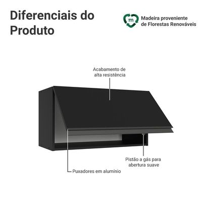 Armário Aéreo 60 Cm 1 Porta Basculante Preto Nice Madesa Preto