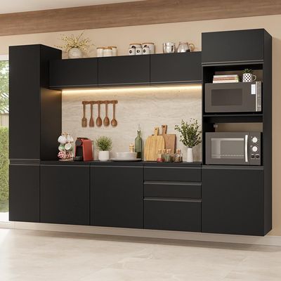 Armário De Cozinha Completa 280 Cm Suspenso Preto Nice Madesa 06 Preto