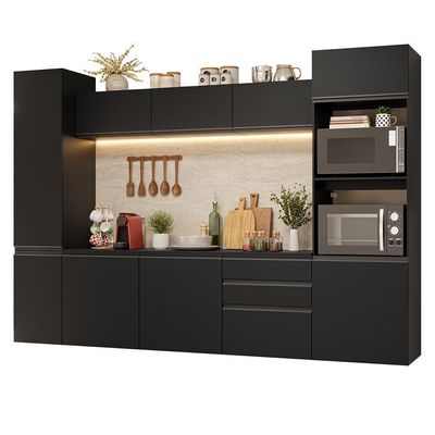 Armário De Cozinha Completa 280 Cm Suspenso Preto Nice Madesa 06 Preto
