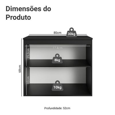 Balcão De Cozinha 80 Cm 2 Portas Suspenso Preto Nice Madesa Preto
