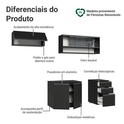 Armário De Cozinha Compacta 200 Cm Suspenso Preto Nice Madesa 12 Preto