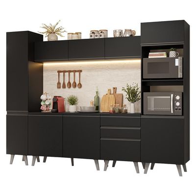 Armário De Cozinha Completa 280 Cm Preto Nice Madesa 01 Preto