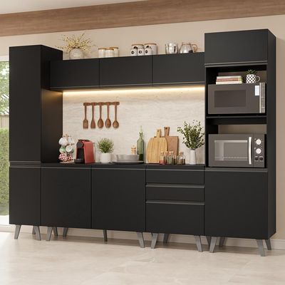 Armário De Cozinha Completa 280 Cm Preto Nice Madesa 01 Preto