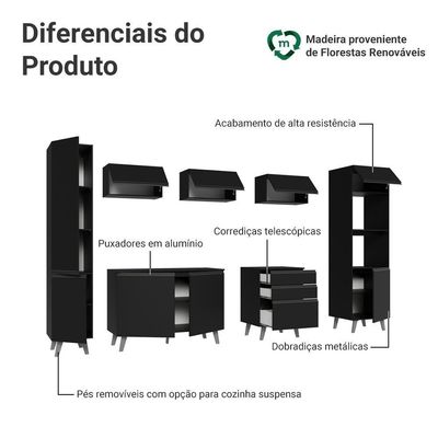 Armário De Cozinha Completa 280 Cm Preto Nice Madesa 01 Preto