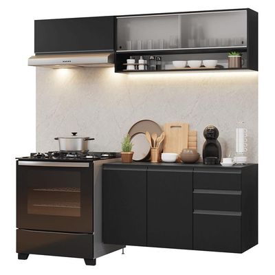 Armário De Cozinha Compacta 200 Cm Suspenso Preto Nice Madesa 11 Preto