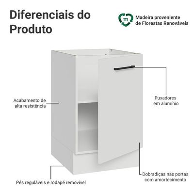 Balcão De Cozinha 50cm 1 Porta (sem Tampo) B Agata Madesa Branco