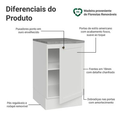 Balcão De Cozinha 50cm 1 Porta Branco Vik Madesa Branco