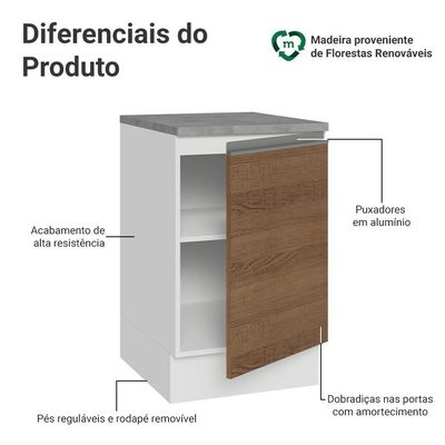 Balcão De Cozinha 50cm 1 Porta Branco/rustic Glamy Madesa Branco/rustic