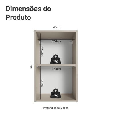Armário Aéreo 40 Cm 1 Porta Nice Madesa Crema