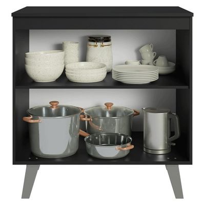 Balcão De Cozinha 80 Cm 2 Portas Com Pés Preto Nice Madesa Preto