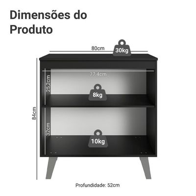 Balcão De Cozinha 80 Cm 2 Portas Com Pés Preto Nice Madesa Preto