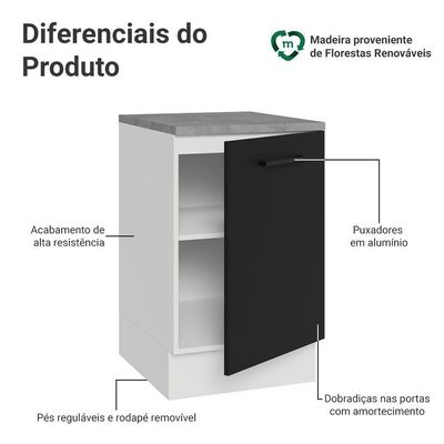 Balcão De Cozinha 50cm 1 Porta Branco/preto Agata Madesa Branco/preto