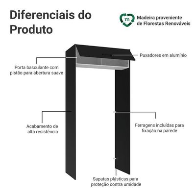 Porta-geladeira 103 Cm 1 Porta Basculante Preto/branco/preto Agata Madesa Preto/branco/preto