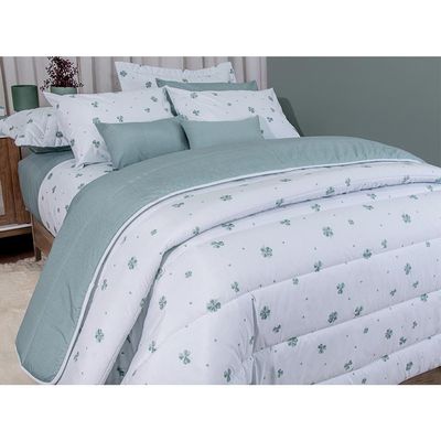 Jogo de Cama Duplo Queen 4 Peças Percal 180 Fios Trevo da Sorte Sonhare Prata