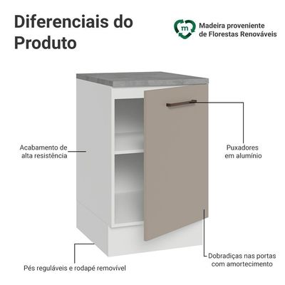 Balcão De Cozinha 50cm 1 Porta Branco/crema Agata Madesa Branco/crema