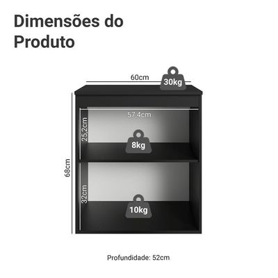 Balcão De Cozinha 60 Cm 1 Porta Suspenso Preto Nice Madesa Preto