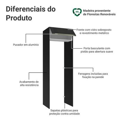 Porta-geladeira 73 Cm 1 Porta Basculante Preto/branco/preto Lux Madesa Preto/branco/preto
