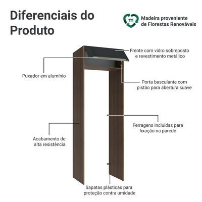 Porta-geladeira 73 Cm 1 Porta Basculante Rustic/preto Lux Madesa Rustic/preto