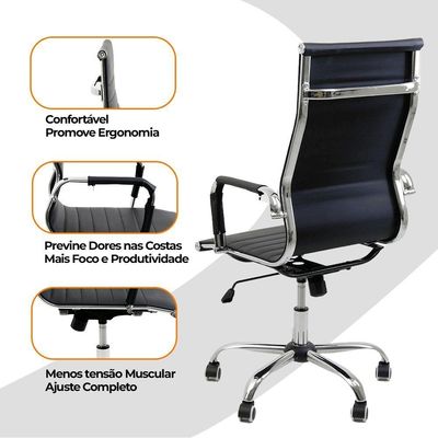 Kit 4 Cadeiras De Escritório Esteirinha Oficial Ergonomia Alta Preto