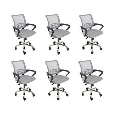 Kit 6 Cadeiras Escritório Oficial Begônia Ergonômico Cinza
