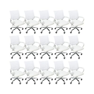 Kit 15 Cadeiras De Escritório Begonia Tela Mesh Branco
