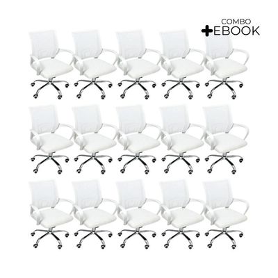 Kit 15 Cadeiras De Escritório Begonia Tela Mesh Branco