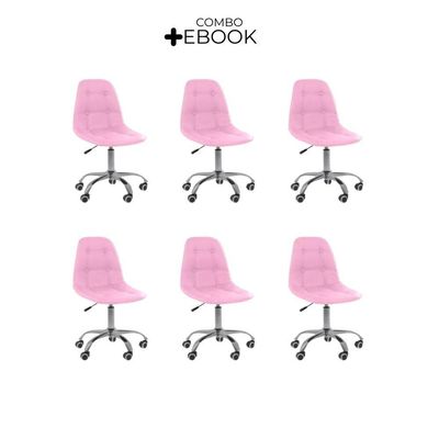 Kit 6 Cadeiras Office Eiffel Botonê Oficial Rosa