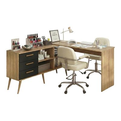 Mesa De Manicure Profissional De Canto Em L Com 3 Gavetas Jady Multimóveis Mp6042 Madeirado/preto