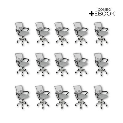Kit 15 Cadeiras De Escritório Begonia Tela Mesh Cinza