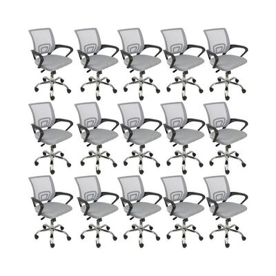 Kit 15 Cadeiras De Escritório Begonia Tela Mesh Cinza